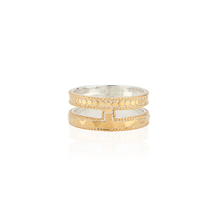 Hammered Double Band Ring - Gold