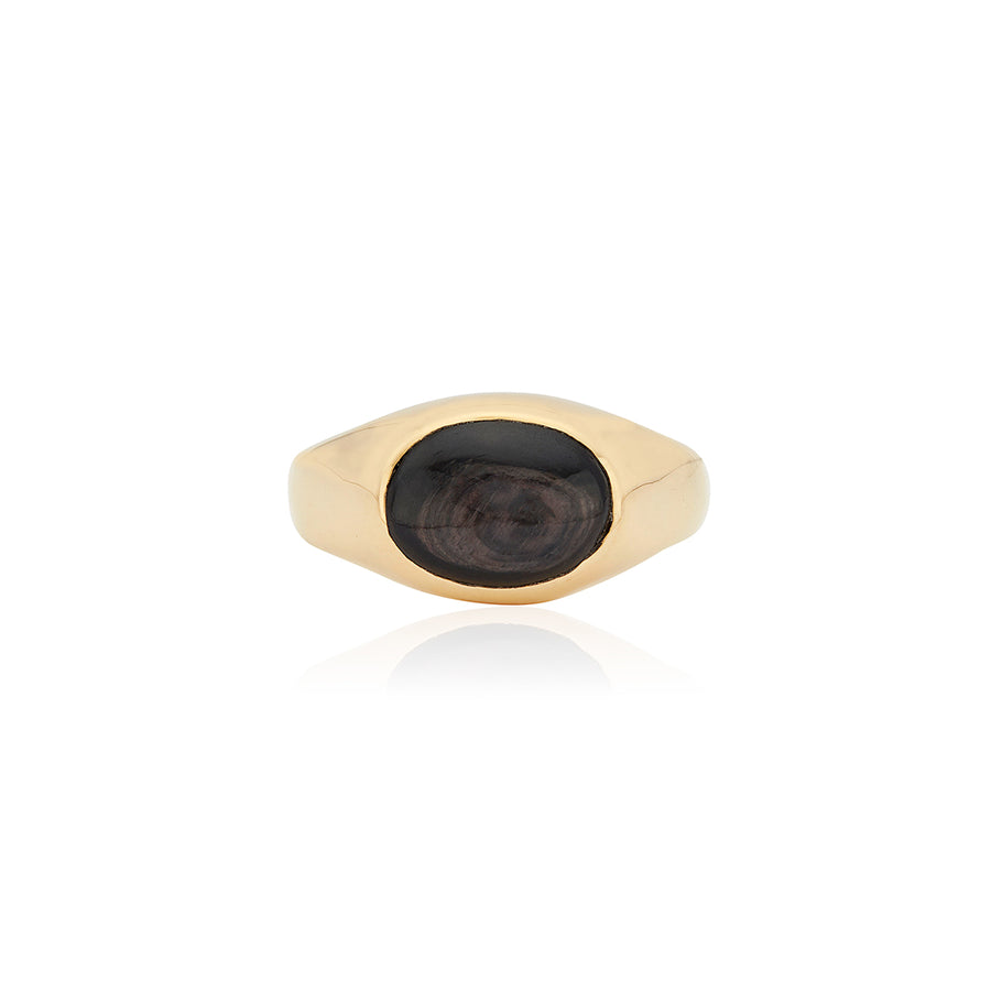 Medium Oval Hypersthene Signet Ring - Gold