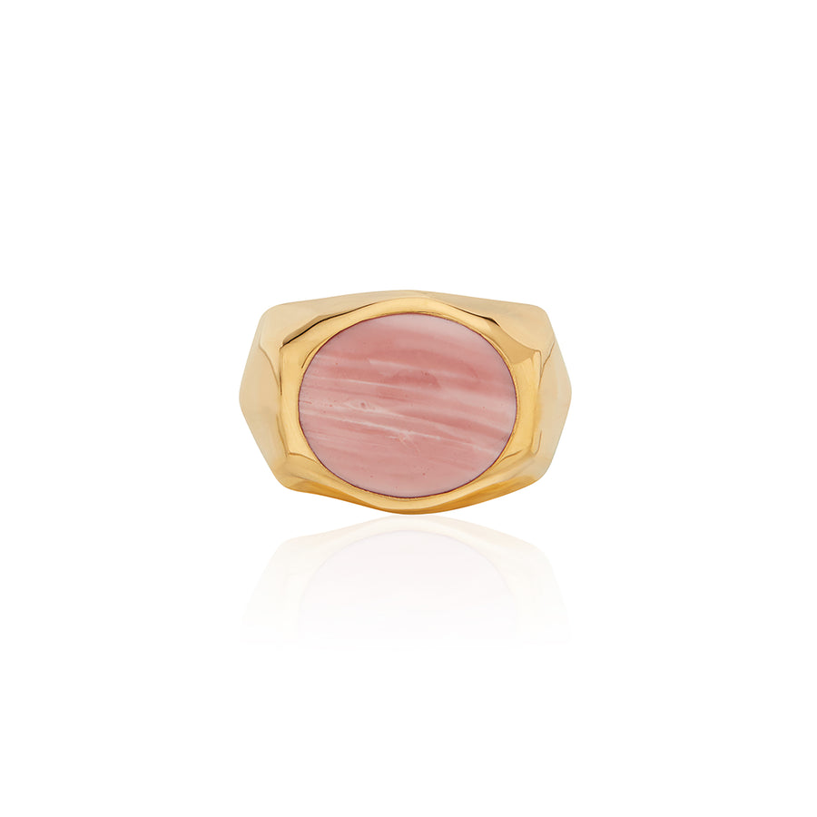 Large Oval Pink Opal Signet Ring