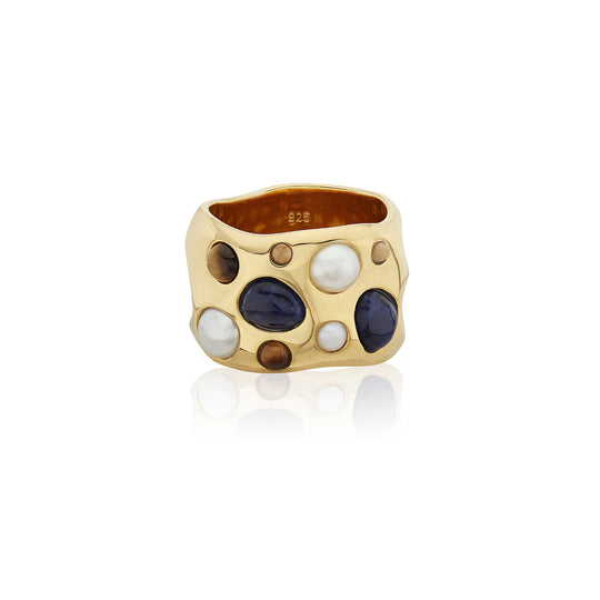 Large Wavy Asymmetrical Multi-Stone Ring