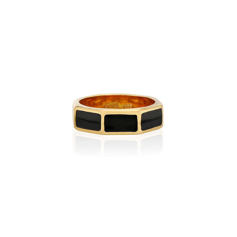 Black Onyx Inlay Band Ring - Gold