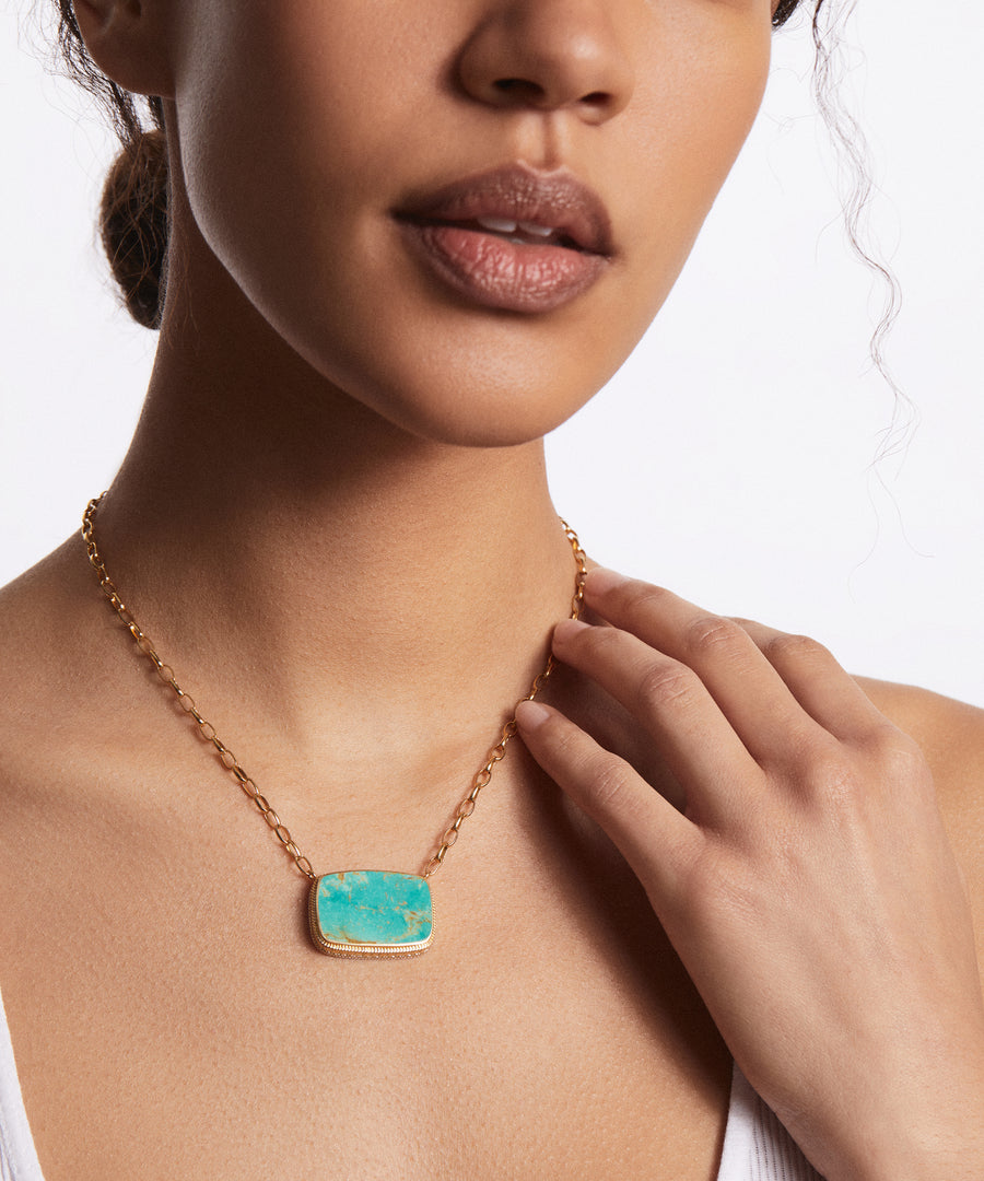 Spirited Elegance 18KT Gold Chain Turquoise Pendant with chain