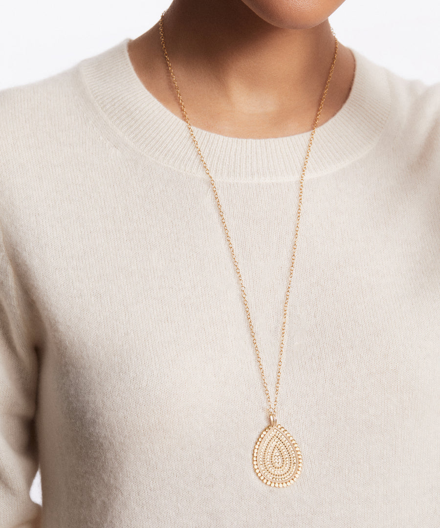 Large Scalloped Teardrop Necklace - Gold