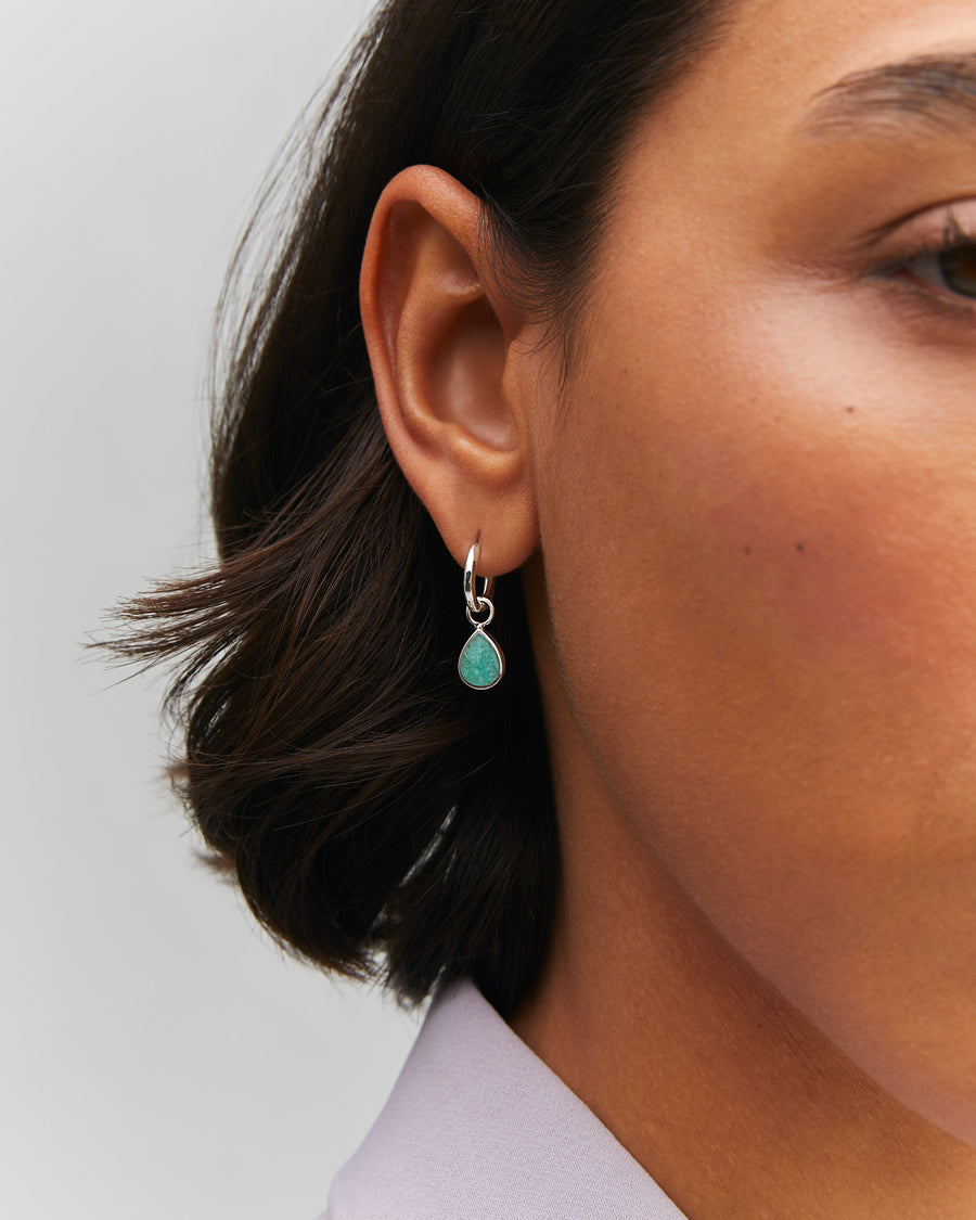 Amazonite Drop Charm Earrings - Silver