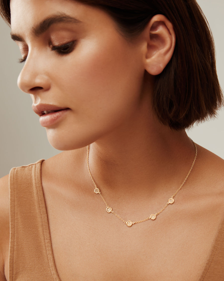 Classic Smooth Rim Station Necklace - Gold