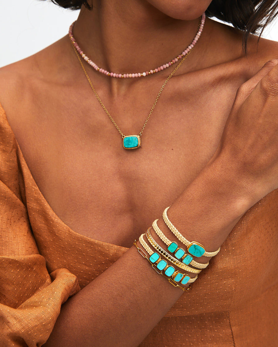Turquoise Three-Stone Woven Bracelet