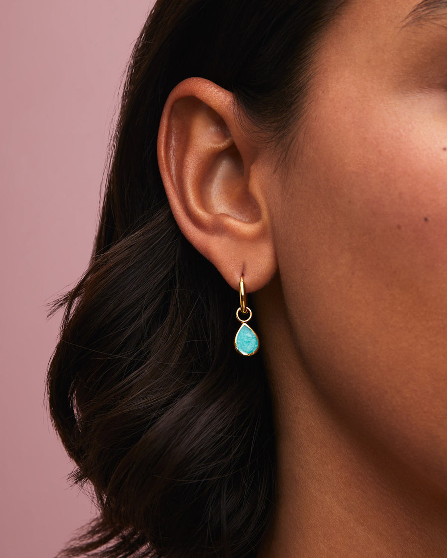 Amazonite Drop Charm Earrings - Gold